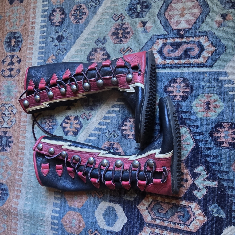 Vintage Black and Red Lace Up Boots